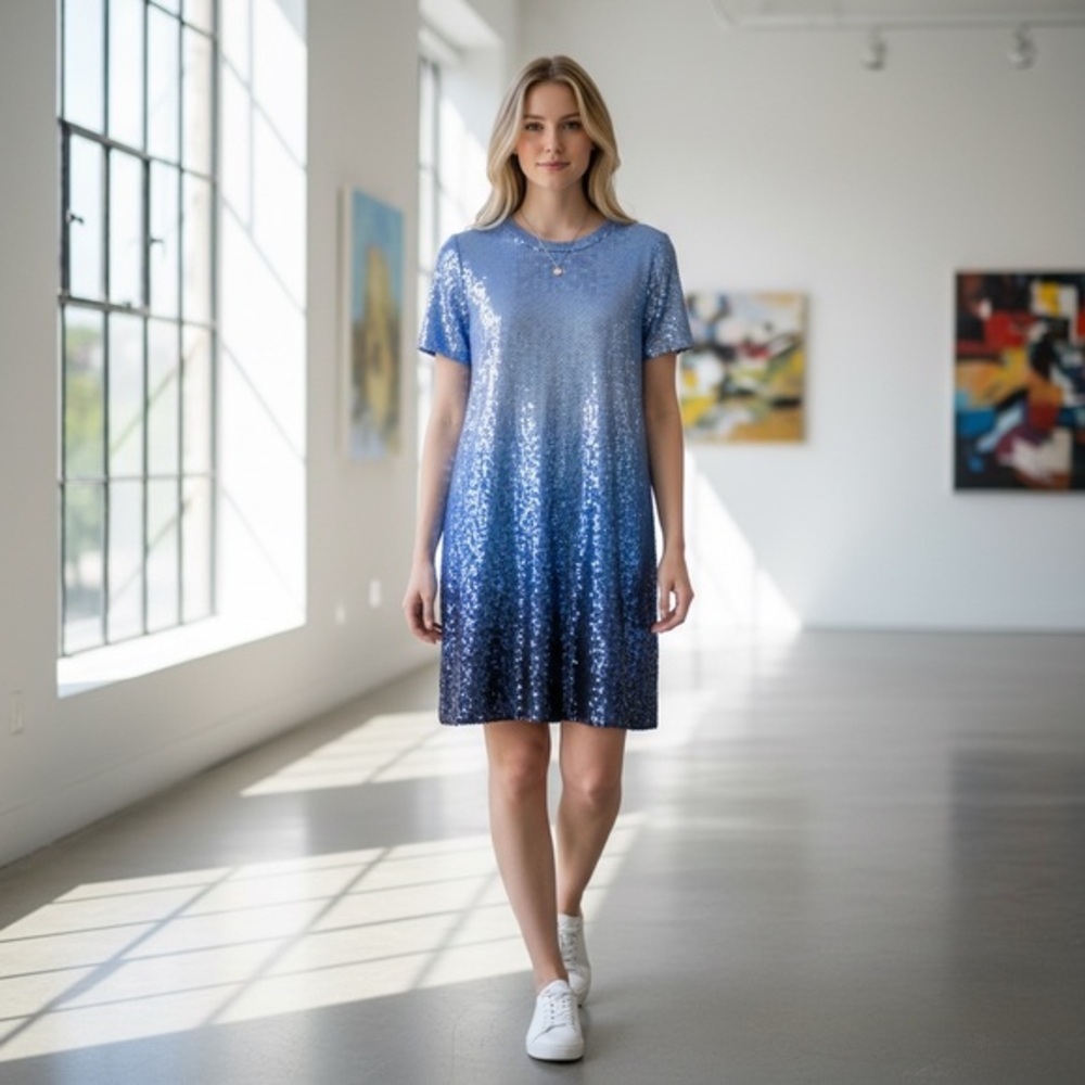 MICHAEL MICHAEL KORS SEQUIN GRECIAN BLUE OMBRÉ VEGAS PARTY DRESS SZ M NWOT - Picture 10 of 11